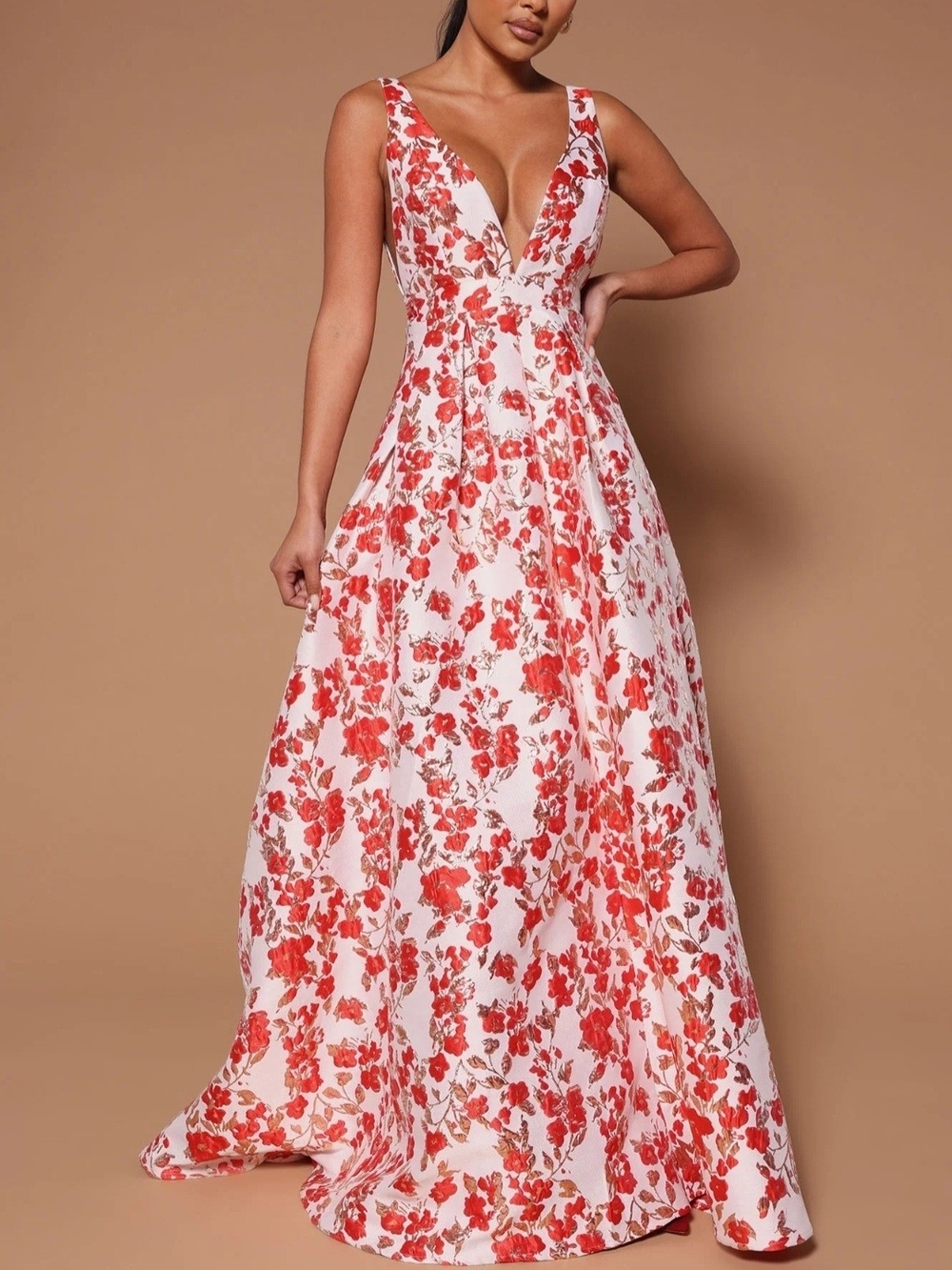 Floral Plunge V-Neck Maxi Dress